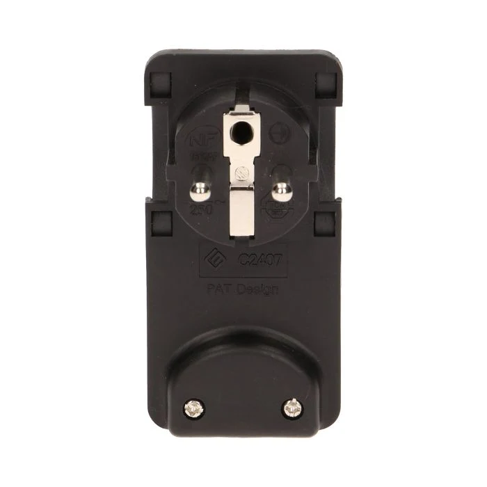Hochwertiger Flachstecker-Winkelstecker mit Handgriff, uni-Schuko, Schwarz/Weiß