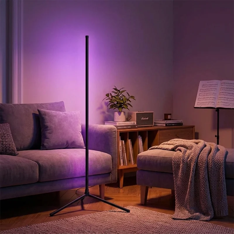 RGB Eck-Stehlampe mit Fernbedienung und Dimmfunktion für Wohnzimmer und Streaming