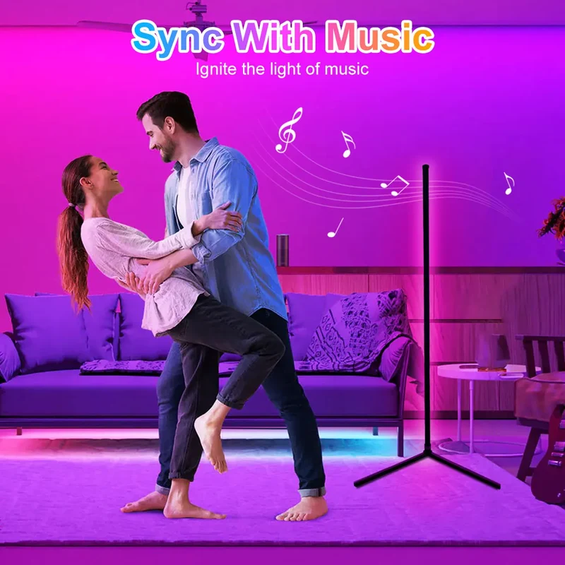 RGB Eck-Stehlampe mit Fernbedienung und Dimmfunktion für Wohnzimmer und Streaming