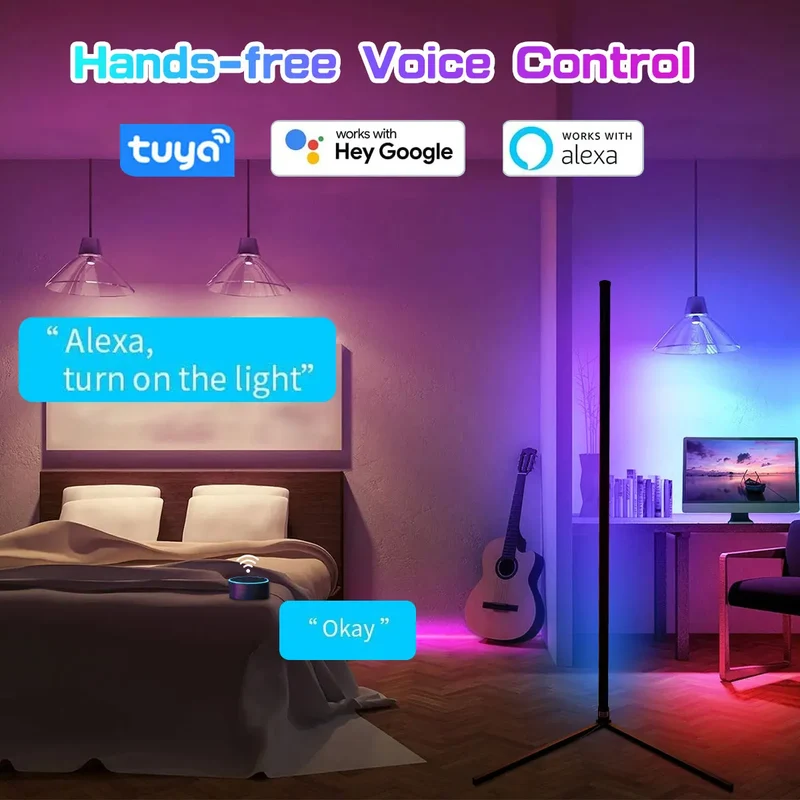 RGB Eck-Stehlampe mit Fernbedienung und Dimmfunktion für Wohnzimmer und Streaming