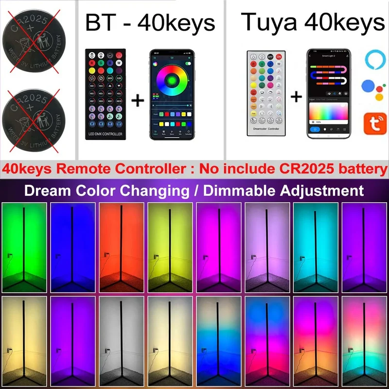 RGB Eck-Stehlampe mit Fernbedienung und Dimmfunktion für Wohnzimmer und Streaming