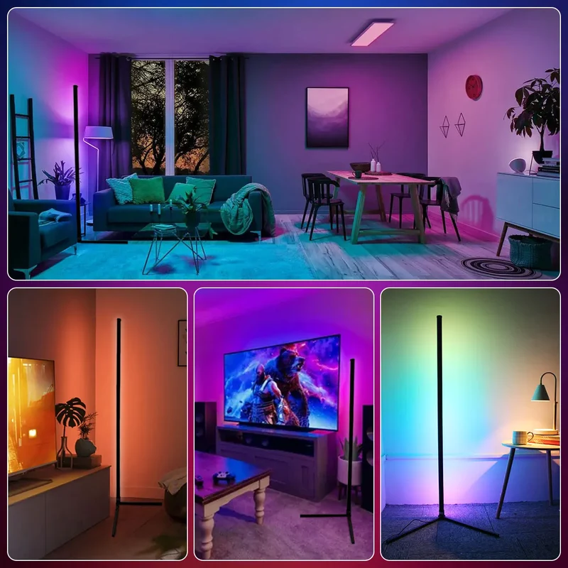 RGB Eck-Stehlampe mit Fernbedienung und Dimmfunktion für Wohnzimmer und Streaming