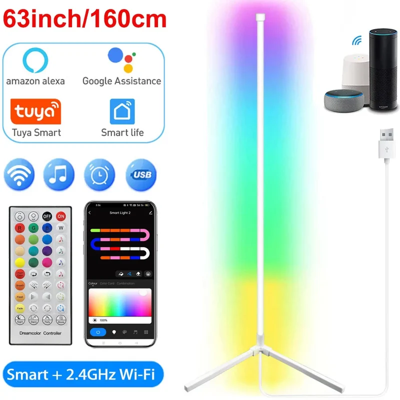 RGB Eck-Stehlampe mit Fernbedienung und Dimmfunktion für Wohnzimmer und Streaming