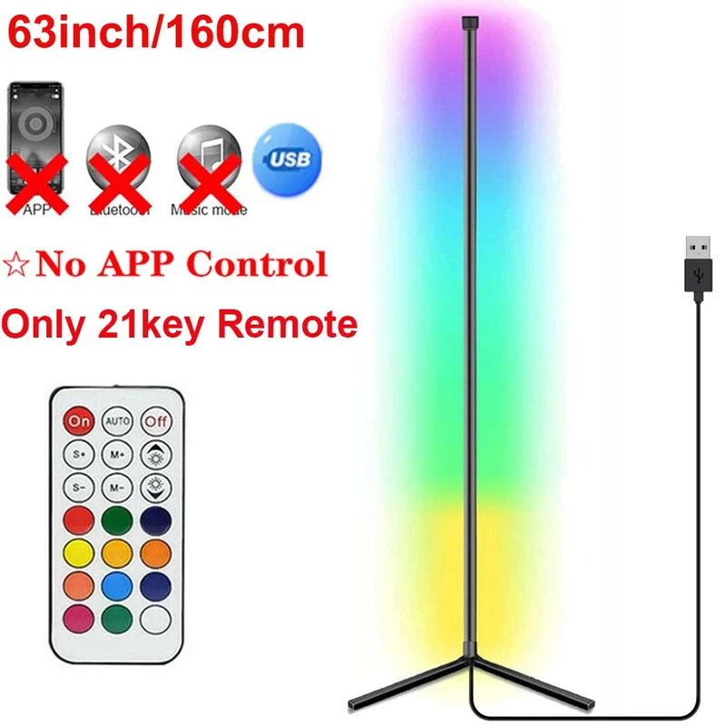 RGB Eck-Stehlampe mit Fernbedienung und Dimmfunktion für Wohnzimmer und Streaming