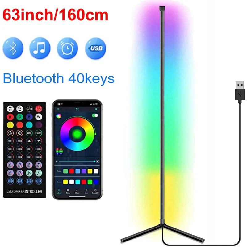 RGB Eck-Stehlampe mit Fernbedienung und Dimmfunktion für Wohnzimmer und Streaming
