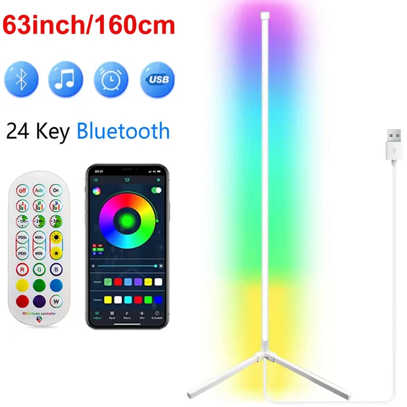 RGB Eck-Stehlampe mit Fernbedienung und Dimmfunktion für Wohnzimmer und Streaming
