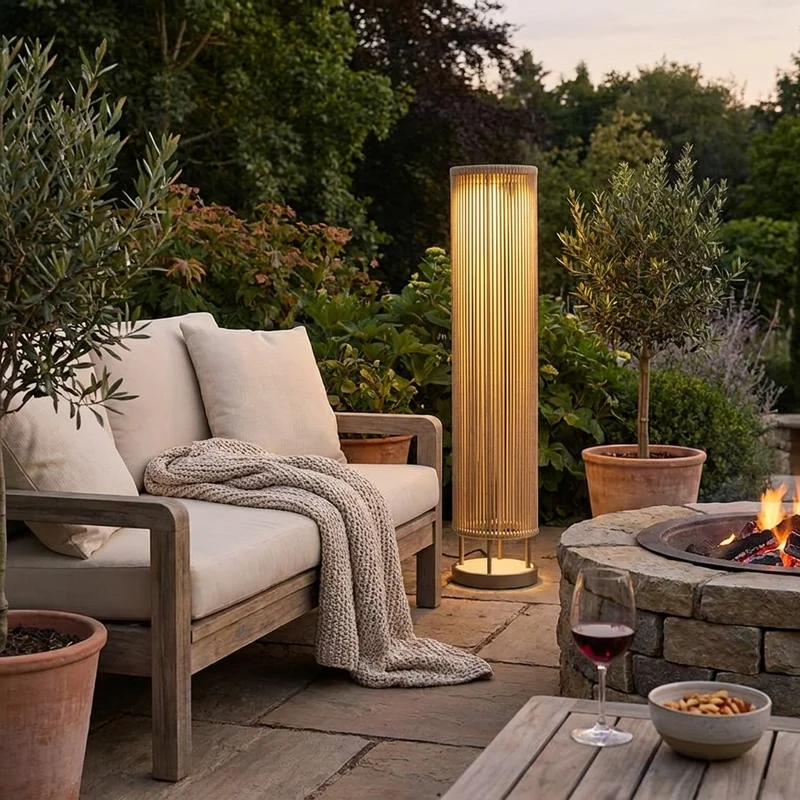 Nordische Rattan Solar-Stehlampe für Balkon, Garten und Terrasse