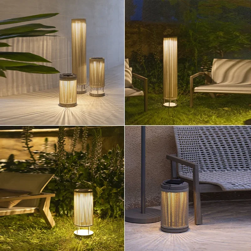 Nordische Rattan Solar-Stehlampe für Balkon, Garten und Terrasse