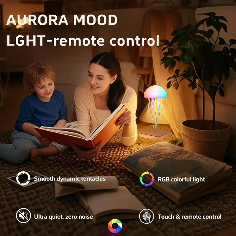 LED Quallen Nachtlicht mit Fernbedienung und Touch für Büro und Schlafzimmer