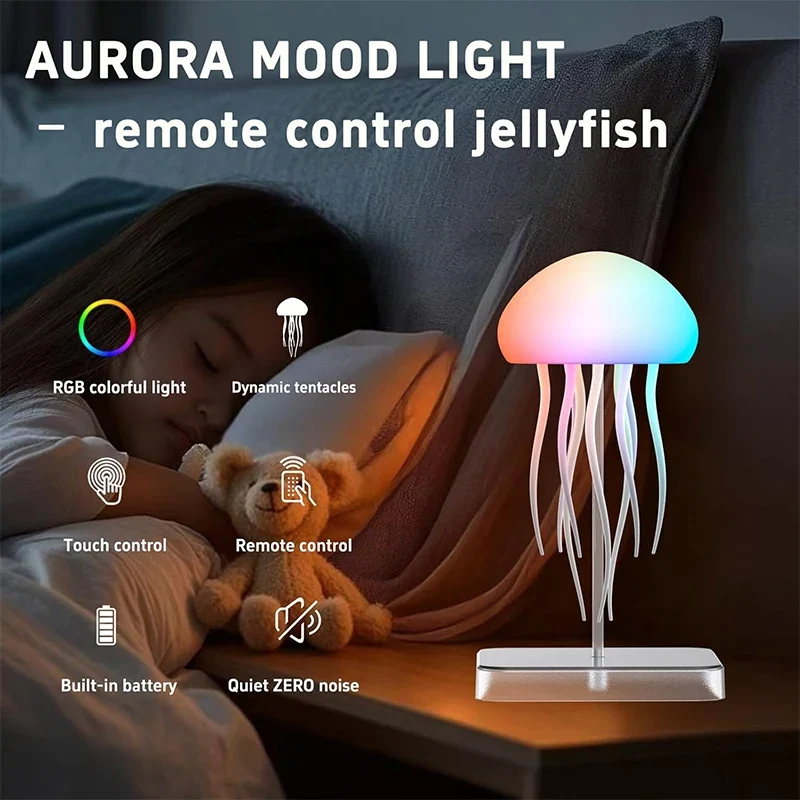 LED Quallen Nachtlicht mit Fernbedienung und Touch für Büro und Schlafzimmer
