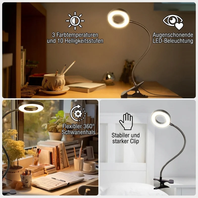 Flexible LED Klemm-Schreibtischlampe mit Dimmfunktion für Büro und Leseecke