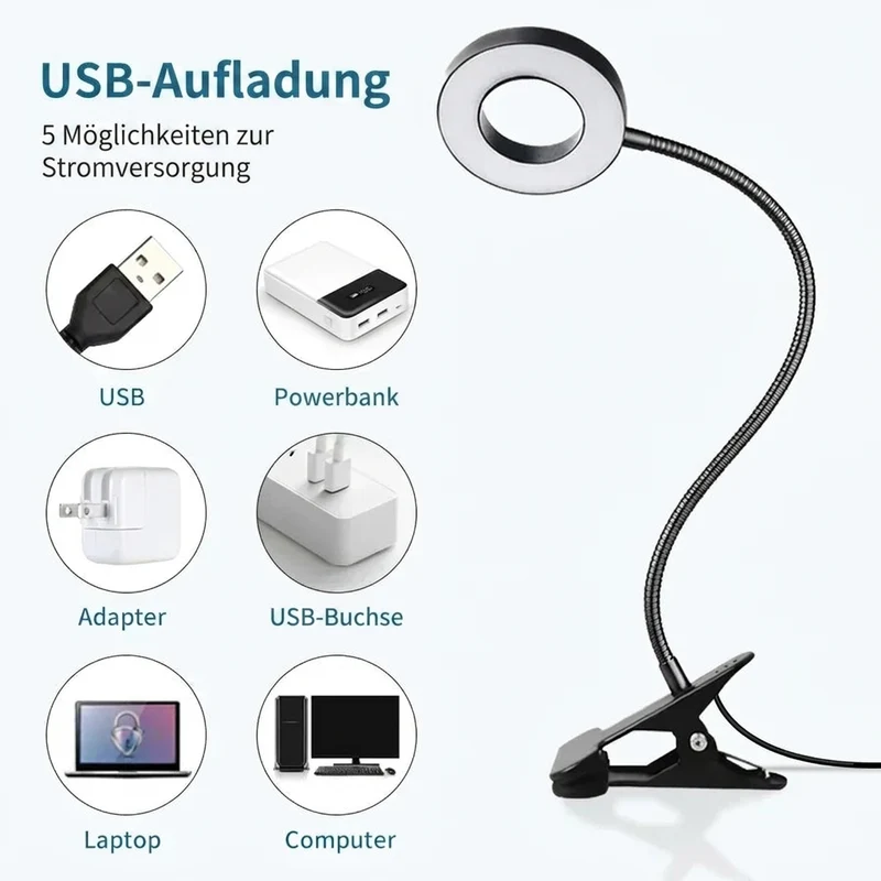 Flexible LED Klemm-Schreibtischlampe mit Dimmfunktion für Büro und Leseecke