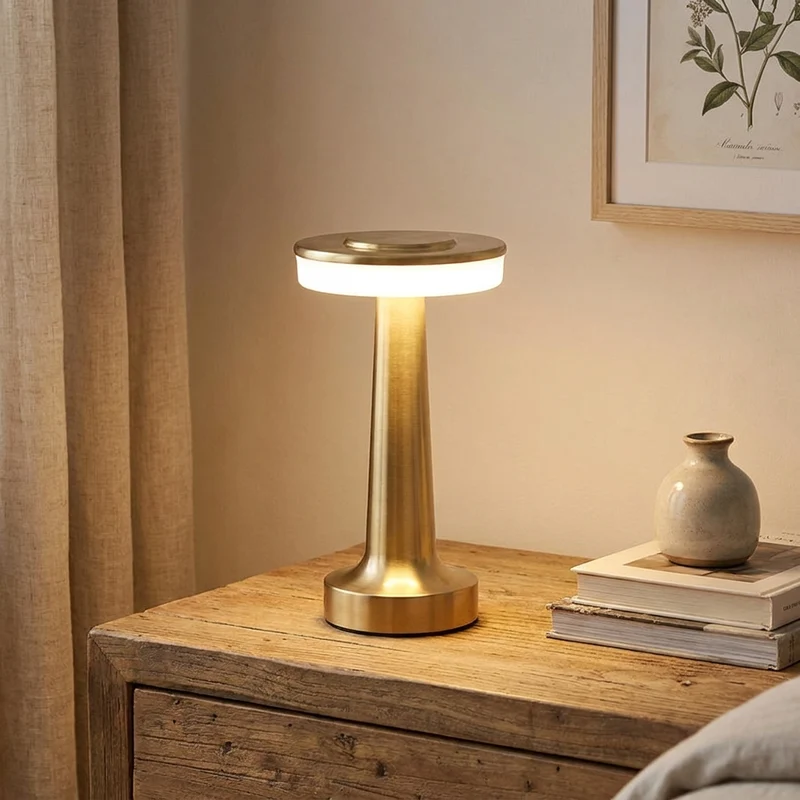 Goldgerahmte Akku-Tischlampe aus Eisen für Restaurant und Wohnzimmer dimmbar