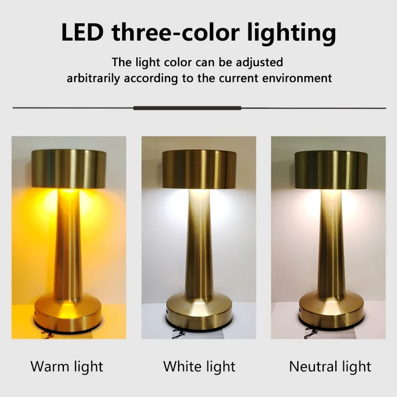 Goldgerahmte Akku-Tischlampe aus Eisen für Restaurant und Wohnzimmer dimmbar