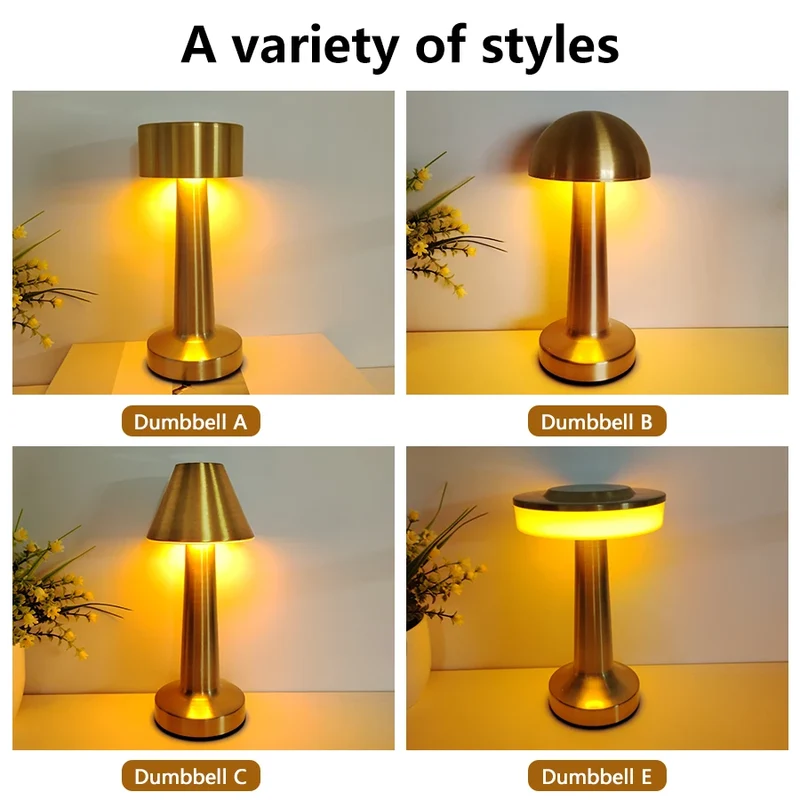 Goldgerahmte Akku-Tischlampe aus Eisen für Restaurant und Wohnzimmer dimmbar