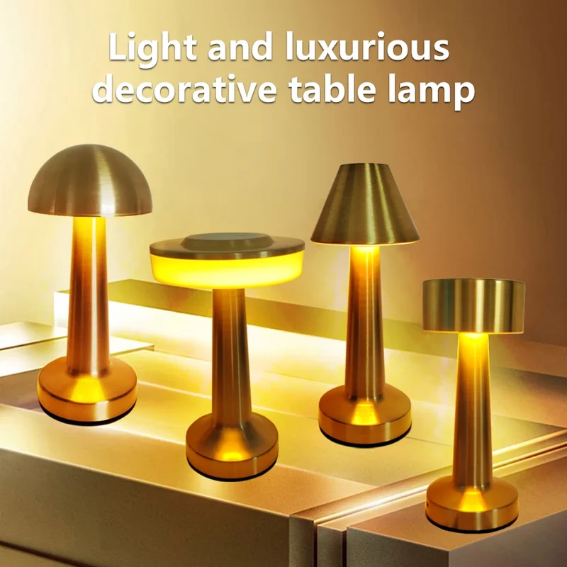 Goldgerahmte Akku-Tischlampe aus Eisen für Restaurant und Wohnzimmer dimmbar