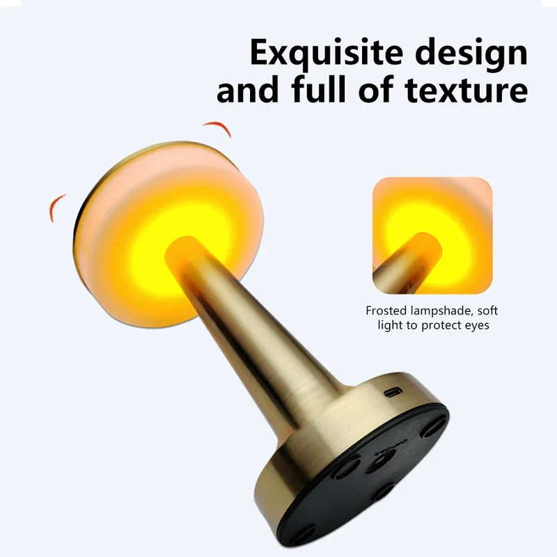 Goldgerahmte Akku-Tischlampe aus Eisen für Restaurant und Wohnzimmer dimmbar
