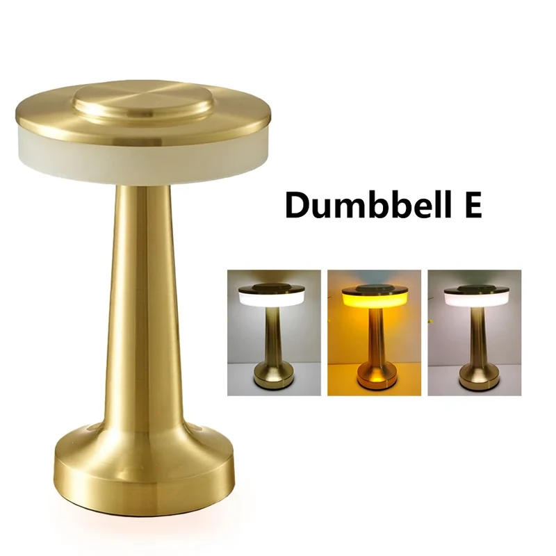 Goldgerahmte Akku-Tischlampe aus Eisen für Restaurant und Wohnzimmer dimmbar