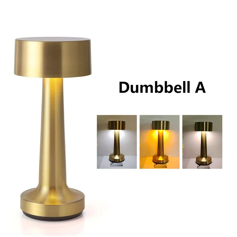 Goldgerahmte Akku-Tischlampe aus Eisen für Restaurant und Wohnzimmer dimmbar