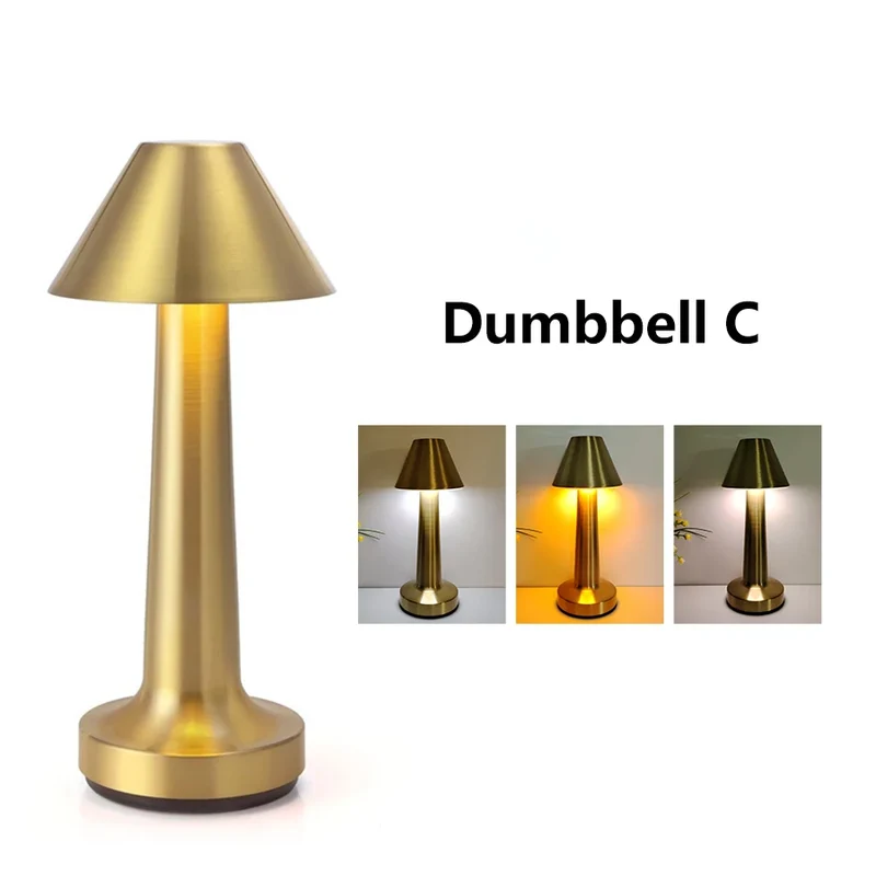 Goldgerahmte Akku-Tischlampe aus Eisen für Restaurant und Wohnzimmer dimmbar