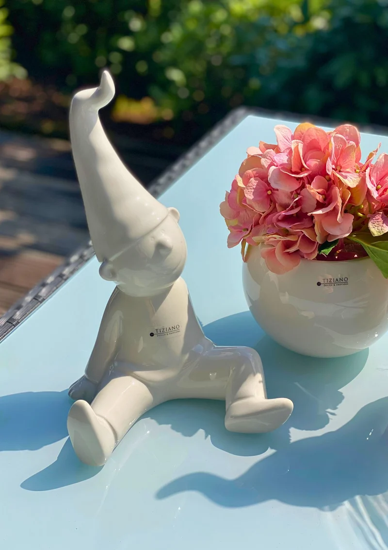 Deko Zwerg Fido sitzend creme antic outdoor