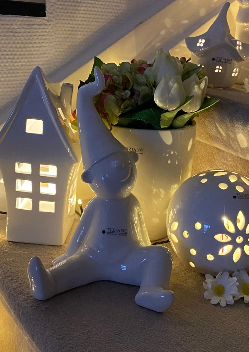 Deko Zwerg Fido sitzend creme antic outdoor