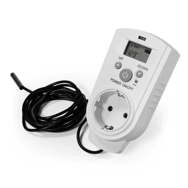 Steckdosen-Thermostat mit LC-Display und mit und ohne Außenfühler, 230V/16A, Temperaturregelung +5 °C bis +30 °C