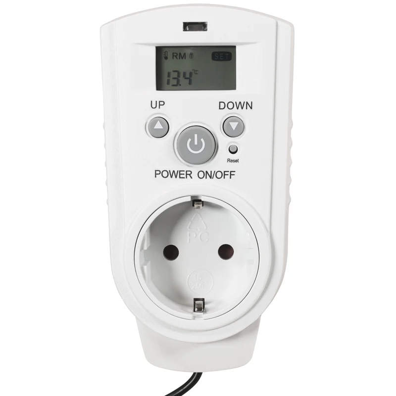 Steckdosen-Thermostat mit LC-Display und mit und ohne Außenfühler, 230V/16A, Temperaturregelung +5 °C bis +30 °C