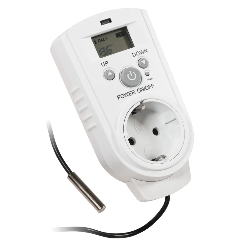 Steckdosen-Thermostat mit LC-Display und mit und ohne Außenfühler, 230V/16A, Temperaturregelung +5 °C bis +30 °C