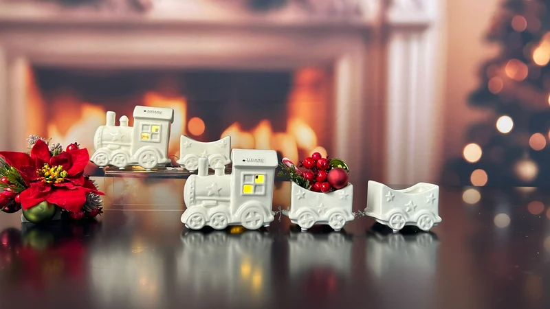 Deko Zug Lukas 3tlg 32,5cm mit LED creme-weiß