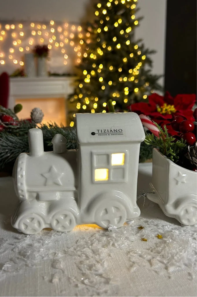 Deko Zug Lukas 3tlg 32,5cm mit LED creme-weiß