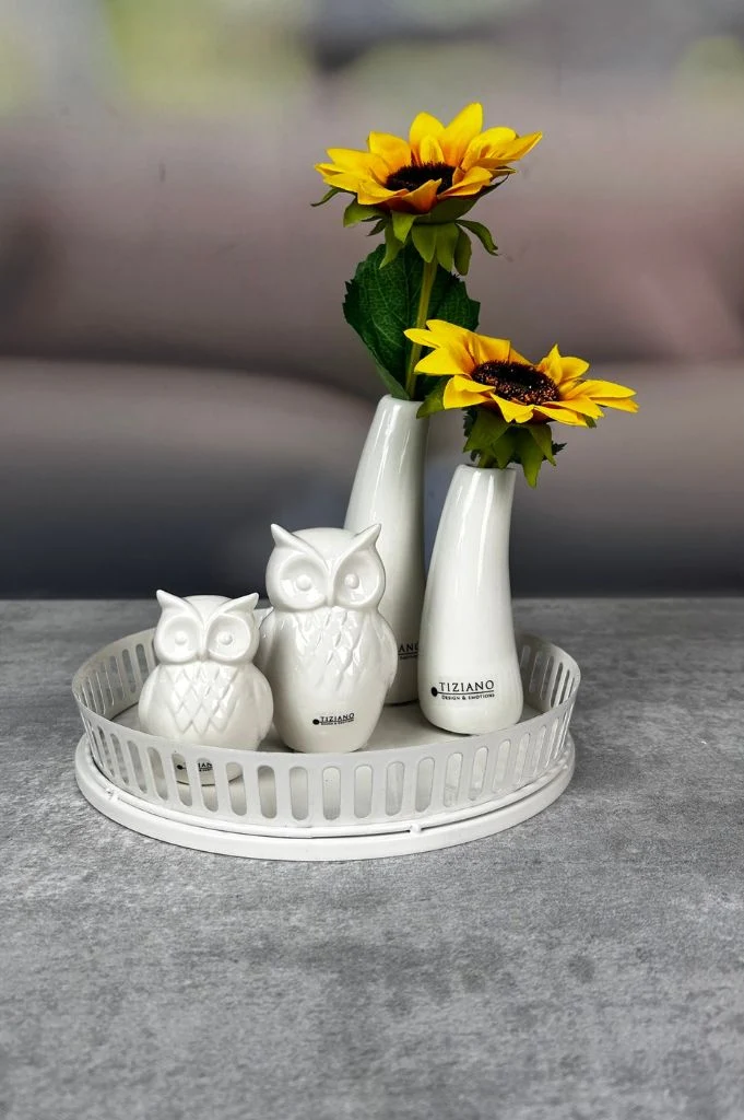 Dekoset Metallschale Canneto mit Vase Torano+Eule Aurelia