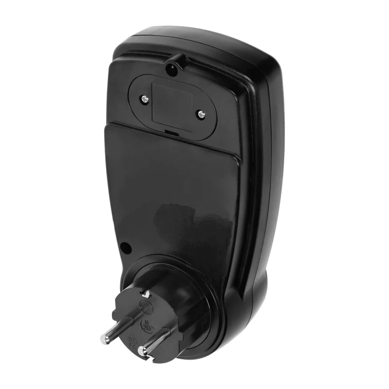 Eintarif-Leistungsmesser mit LCD-Display und eingebauter Batterie, Schuko, Weiß/Schwarz