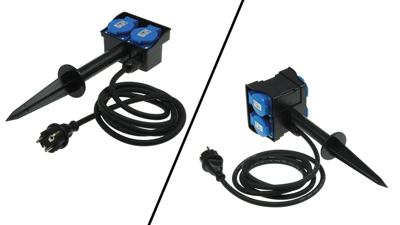Elegante Gartensteckdose mit Erdspieß, 2-fach oder 4-fach, 2m oder 10m Kabel, IP44, 230V