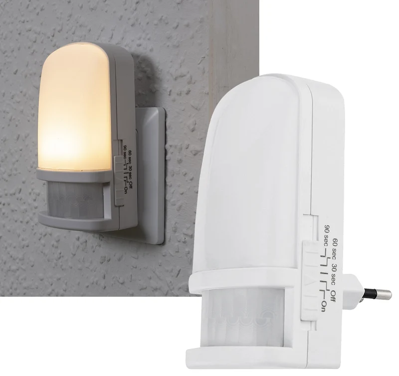 LED Nachtlicht mit Bewegungsmelder 230V, Licht Warmweiß, On/Off/Auto