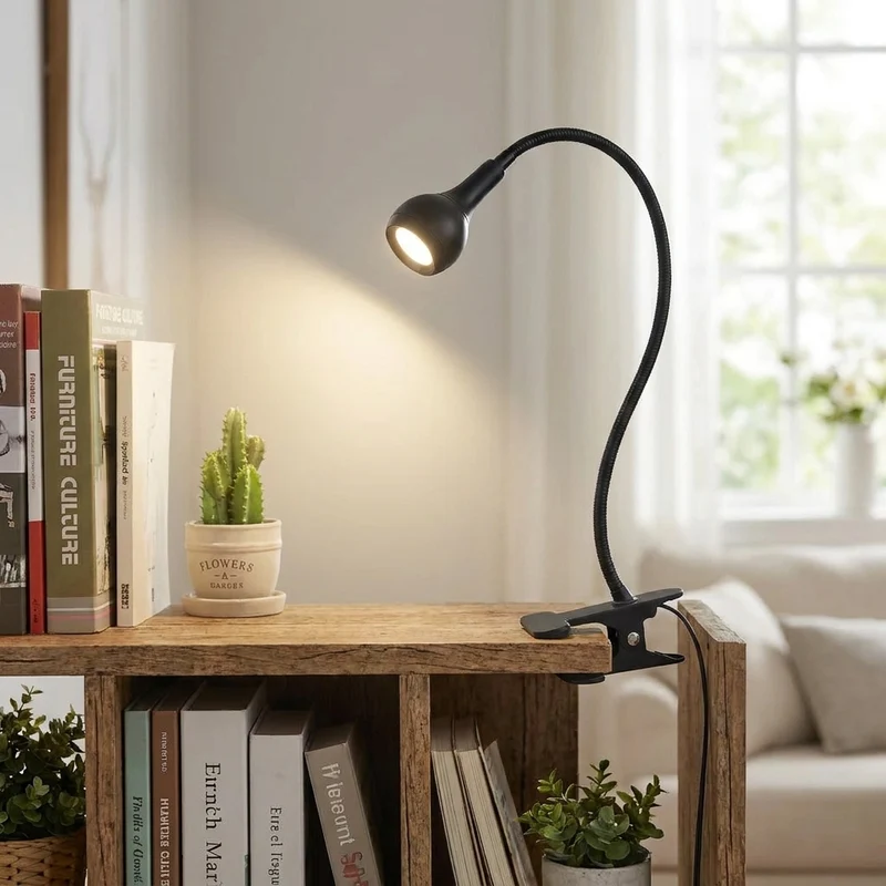 Flexible USB LED Klemm-Leselampe aus Aluminium für Nachttisch und Schreibtisch
