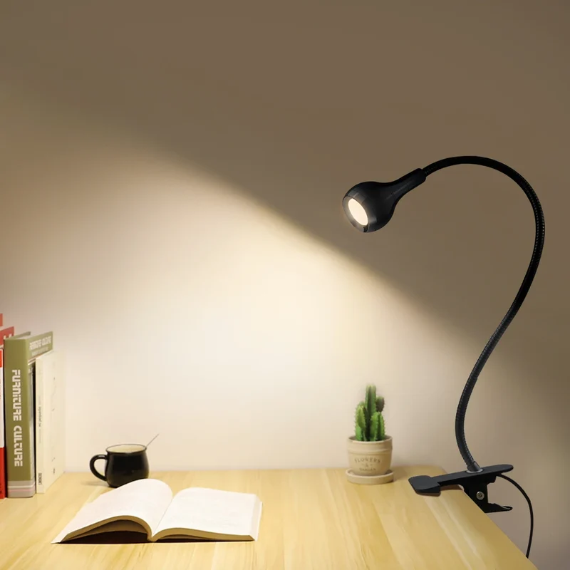 Flexible USB LED Klemm-Leselampe aus Aluminium für Nachttisch und Schreibtisch