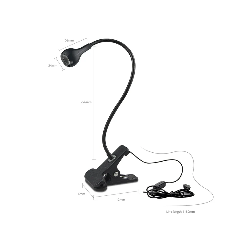 Flexible USB LED Klemm-Leselampe aus Aluminium für Nachttisch und Schreibtisch