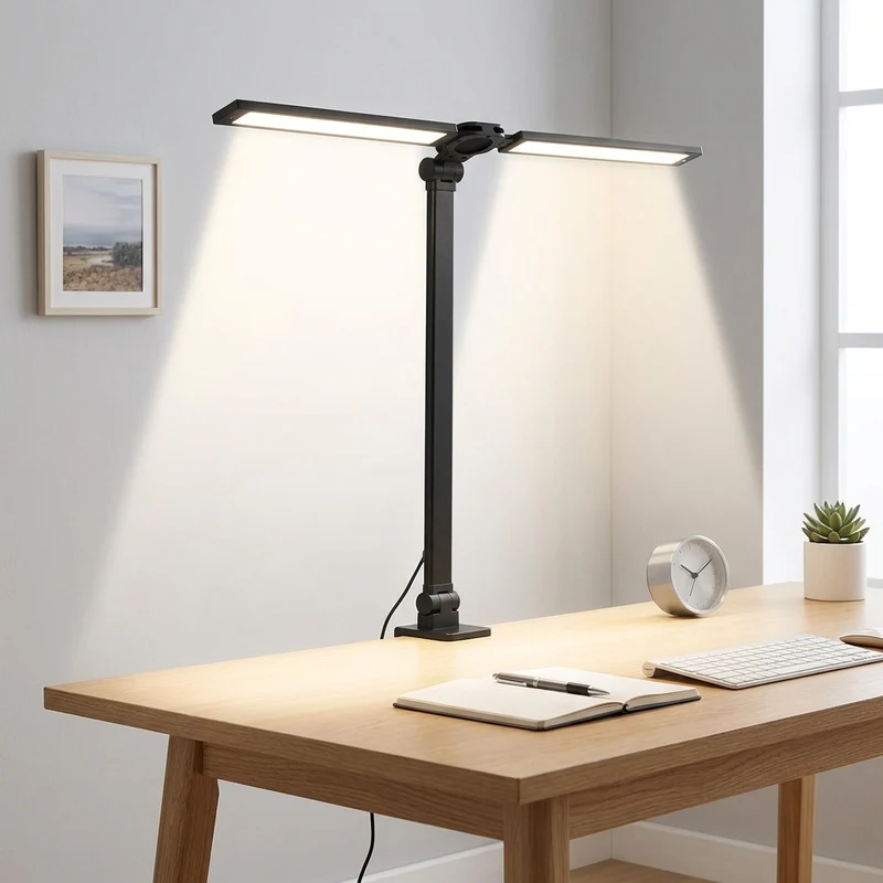 LED Schreibtischlampe mit zwei Schwenkarmen aus Aluminium für Homeoffice