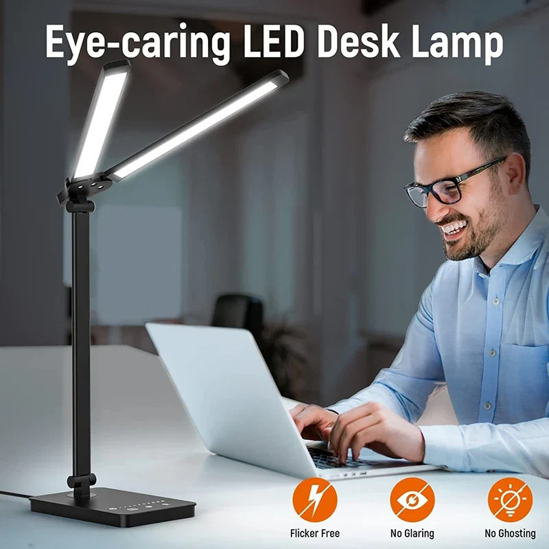 LED Schreibtischlampe mit zwei Schwenkarmen aus Aluminium für Homeoffice