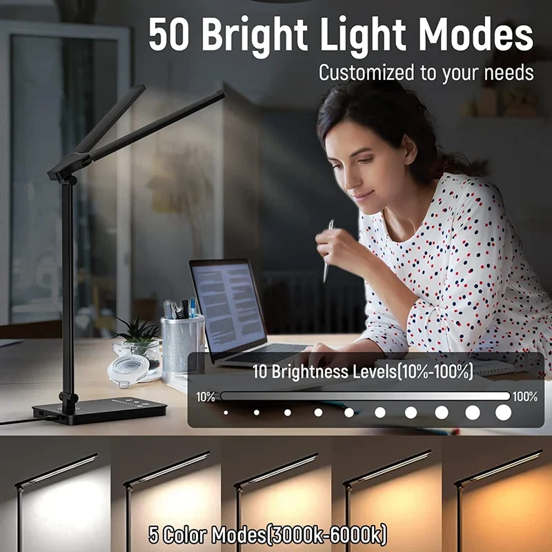 LED Schreibtischlampe mit zwei Schwenkarmen aus Aluminium für Homeoffice