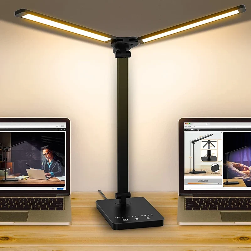 LED Schreibtischlampe mit zwei Schwenkarmen aus Aluminium für Homeoffice
