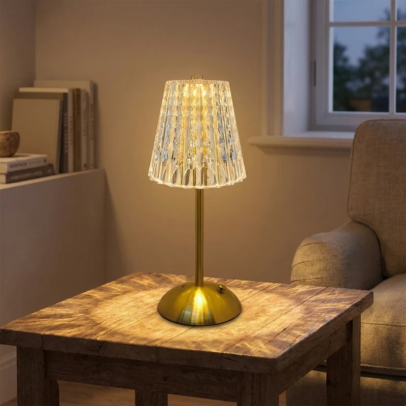 Kristall LED Tischlampe mit Touch-Dimmer in Gold für Hotel und Nachttisch