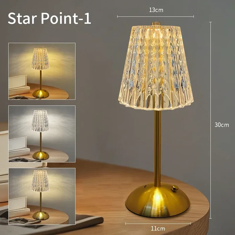 Kristall LED Tischlampe mit Touch-Dimmer in Gold für Hotel und Nachttisch
