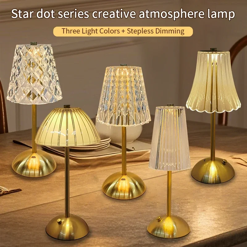 Kristall LED Tischlampe mit Touch-Dimmer in Gold für Hotel und Nachttisch