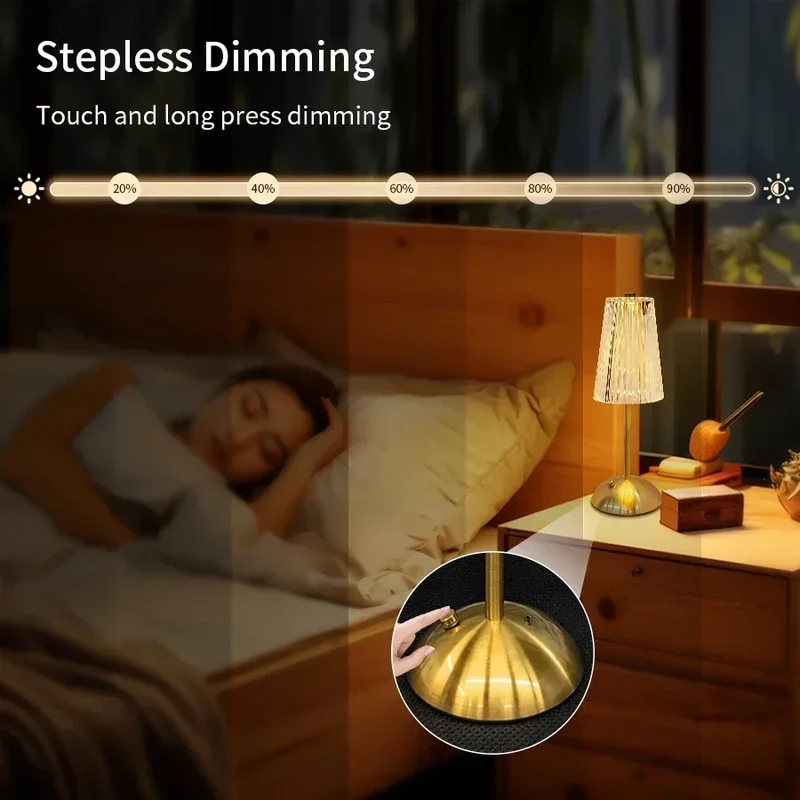 Kristall LED Tischlampe mit Touch-Dimmer in Gold für Hotel und Nachttisch