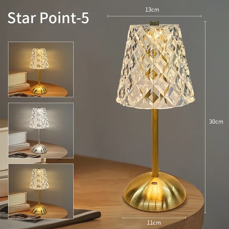 Kristall LED Tischlampe mit Touch-Dimmer in Gold für Hotel und Nachttisch