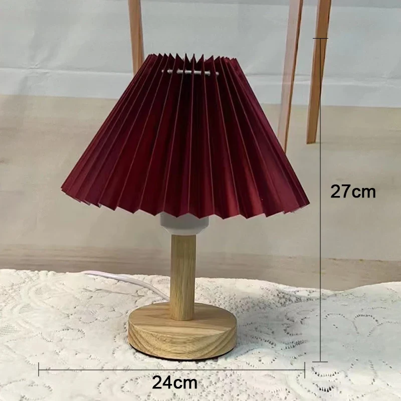 Nordische Falten-Tischlampe mit Holzsockel für Schlafzimmer und Café