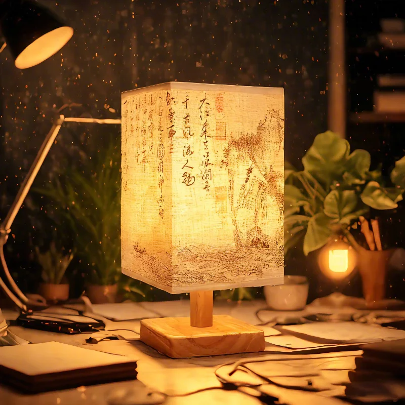Tischlampe aus Stoff und Holz dimmbar für Schlafzimmer und Hotel