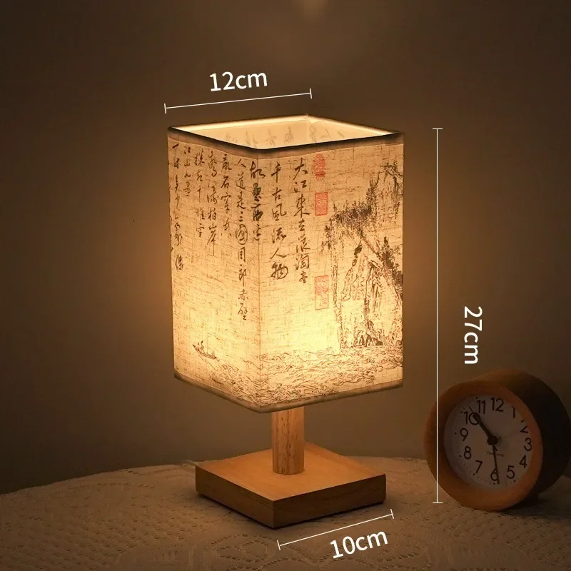Tischlampe aus Stoff und Holz dimmbar für Schlafzimmer und Hotel